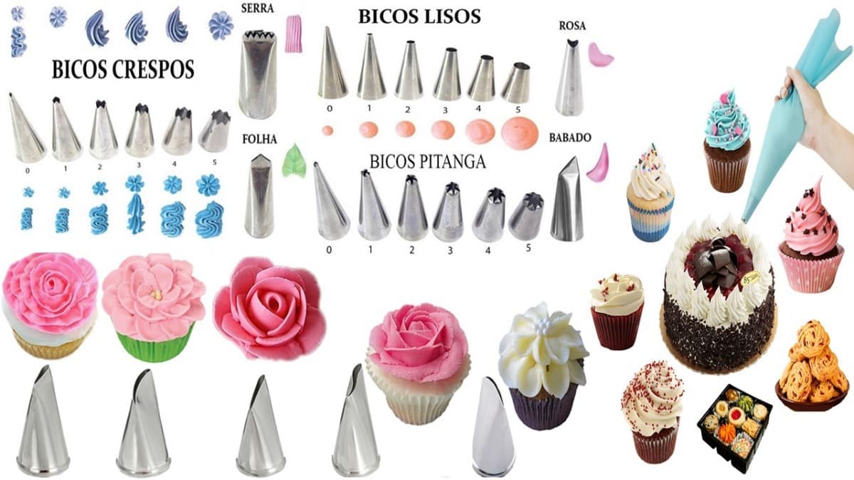 Jogo Decor Útil Com 5 Bicos Russos Para Decorar Bolos Cupcakes